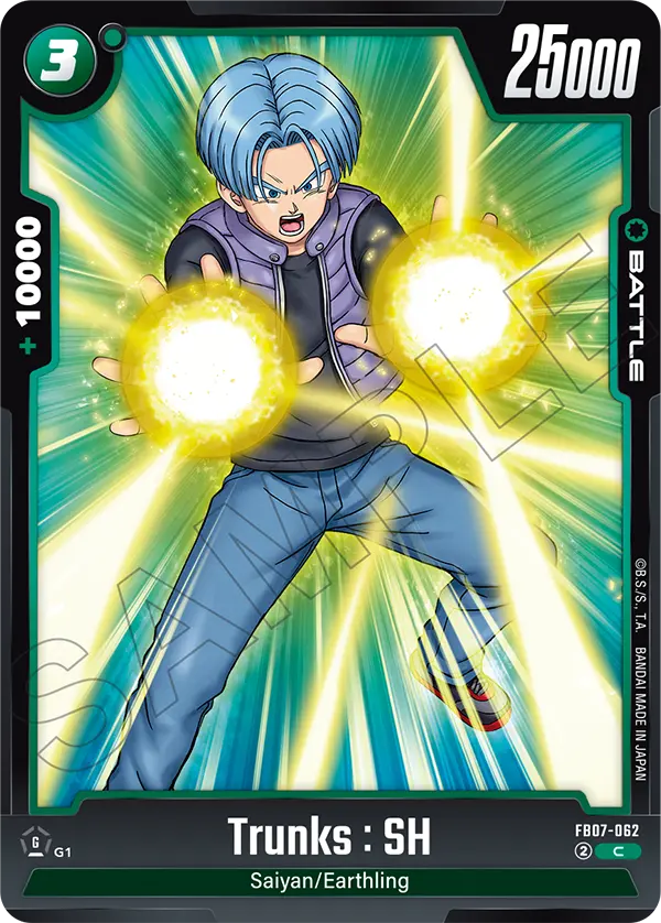 2025 Dragon Ball Super Card Game Fusion World Wish for Shenron (FB07) #FB07-062 Trunks : SH; official card image from the Bandai card database; publisher sample markings retained