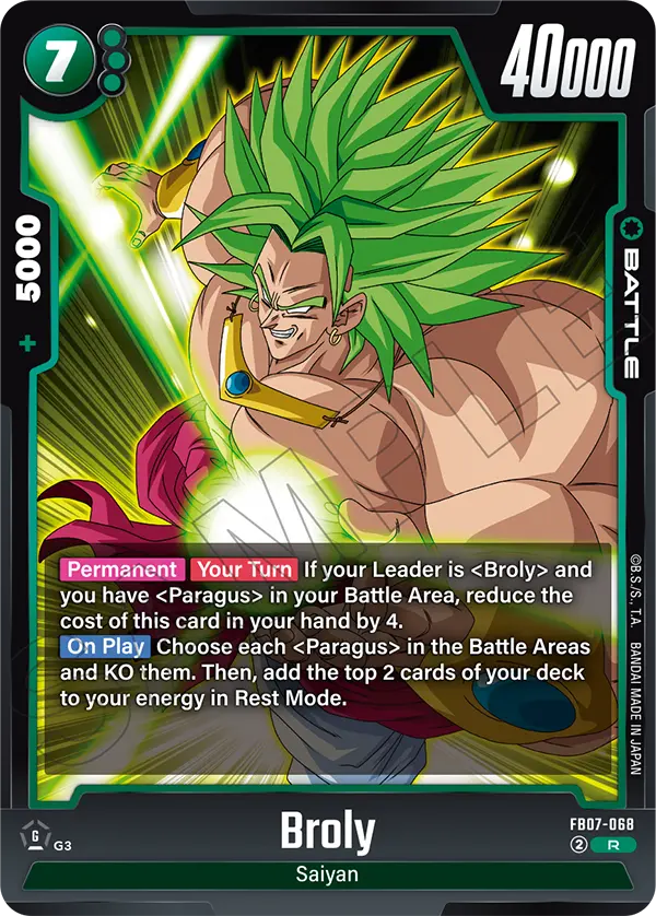 2025 Dragon Ball Super Card Game Fusion World Wish for Shenron (FB07) #FB07-068 Broly; official card image from the Bandai card database; publisher sample markings retained