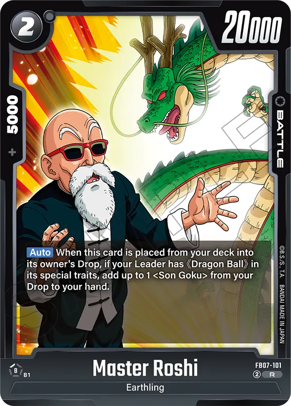 2025 Dragon Ball Super Card Game Fusion World Wish for Shenron (FB07) #FB07-101 Master Roshi; official card image from the Bandai card database; publisher sample markings retained