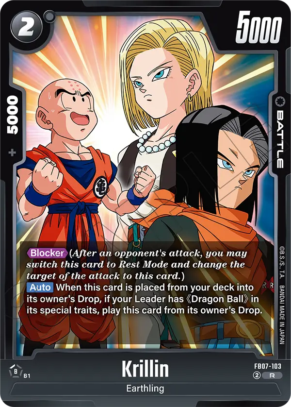 2025 Dragon Ball Super Card Game Fusion World Wish for Shenron (FB07) #FB07-103 Krillin; official card image from the Bandai card database; publisher sample markings retained