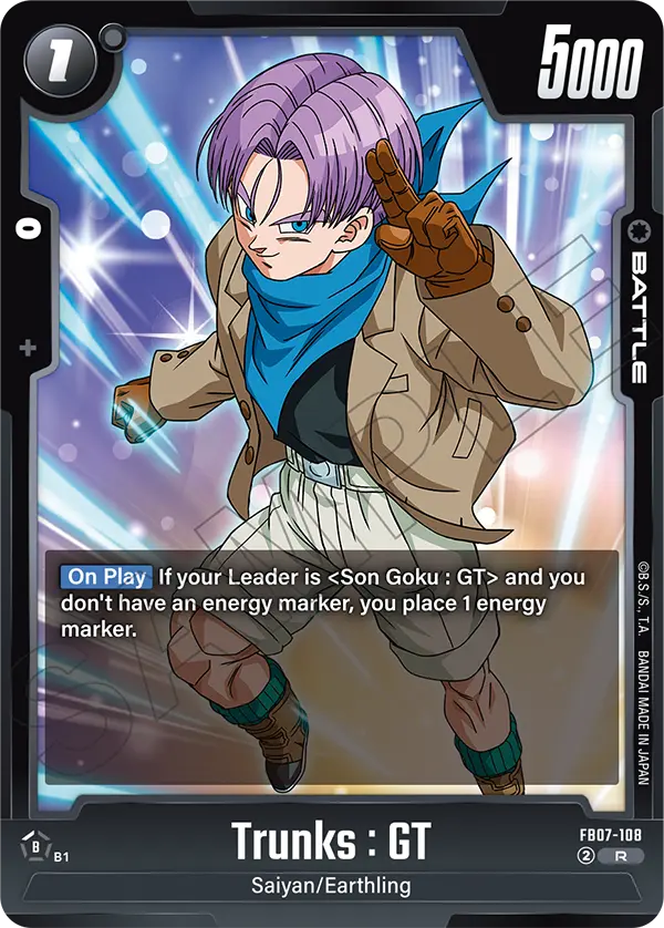 2025 Dragon Ball Super Card Game Fusion World Wish for Shenron (FB07) #FB07-108 Trunks : GT; official card image from the Bandai card database; publisher sample markings retained