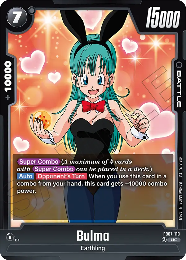 2025 Dragon Ball Super Card Game Fusion World Wish for Shenron (FB07) #FB07-113 Bulma; official card image from the Bandai card database; publisher sample markings retained