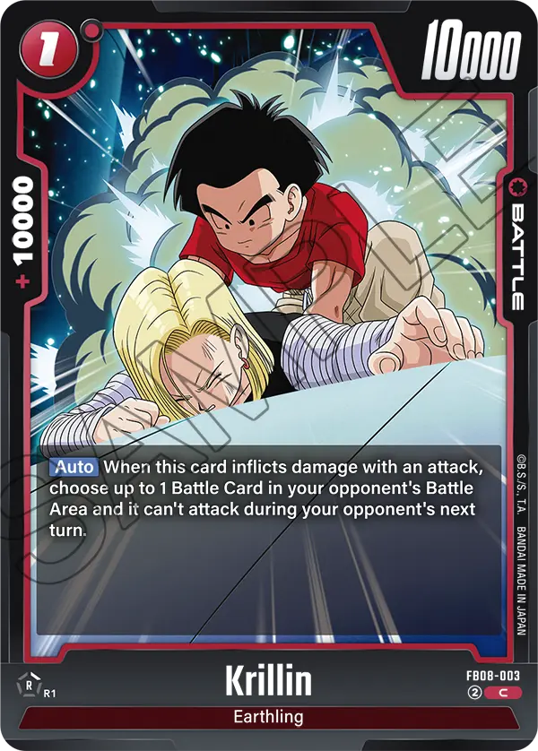 2025 Dragon Ball Super Card Game Fusion World Saiyan's Pride (FB08) #FB08-003 Krillin; official card image from the Bandai card database; publisher sample markings retained