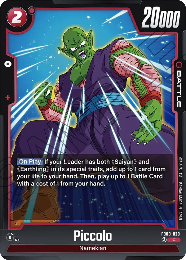 2025 Dragon Ball Super Card Game Fusion World Saiyan's Pride (FB08) #FB08-020 Piccolo; official card image from the Bandai card database; publisher sample markings retained