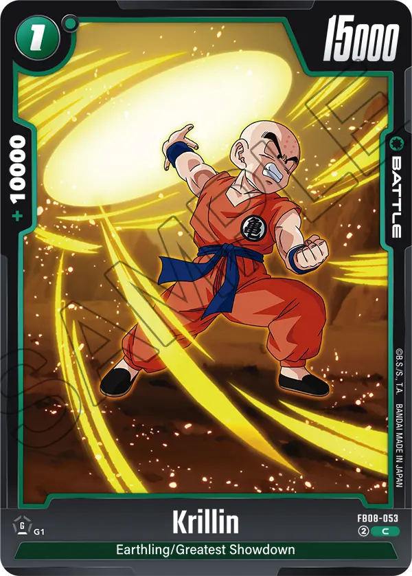 2025 Dragon Ball Super Card Game Fusion World Saiyan's Pride (FB08) #FB08-053 Krillin; official card image from the Bandai card database; publisher sample markings retained