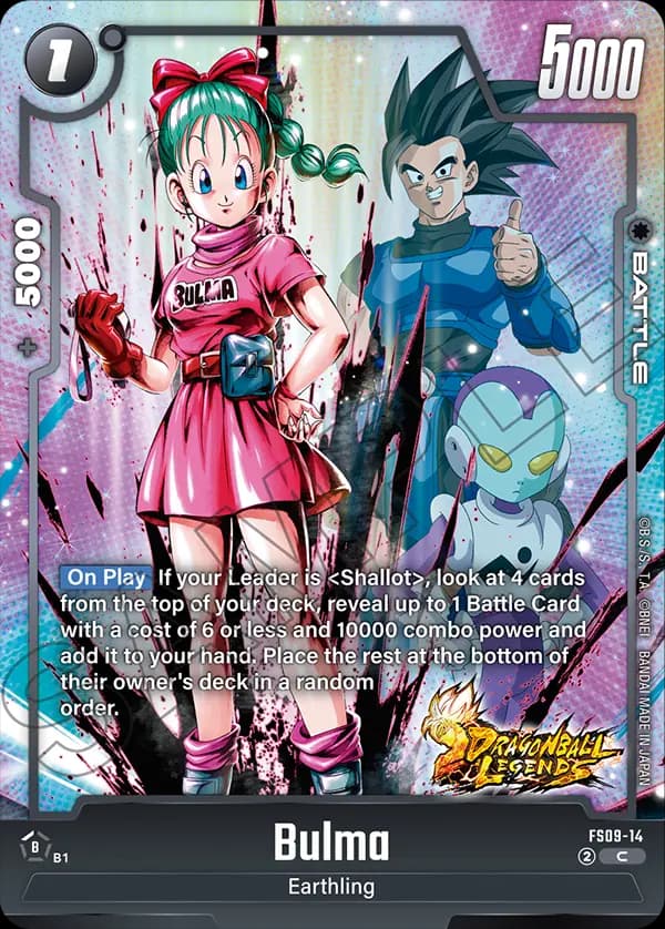 2025 Dragon Ball Super Card Game Fusion World Starter Deck EX Shallot (FS09) #FS09-14 Bulma; official card image from the Bandai card database; publisher sample markings retained