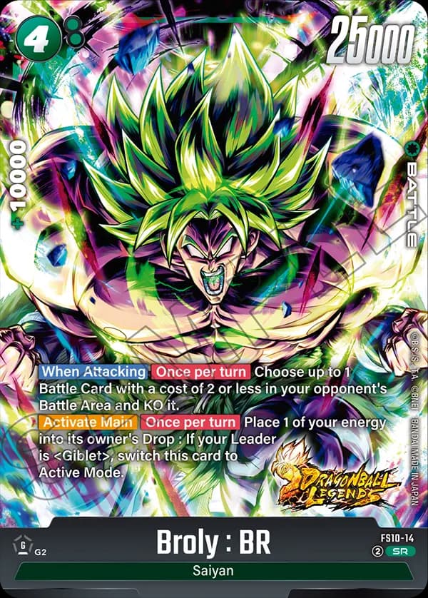 2025 Dragon Ball Super Card Game Fusion World Starter Deck EX Giblet (FS10) #FS10-14 Broly : BR; official card image from the Bandai card database; publisher sample markings retained