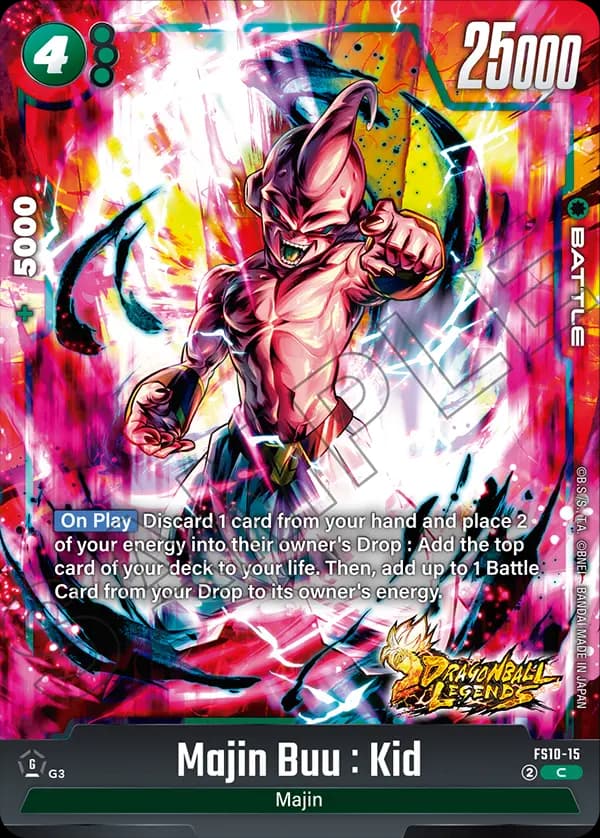 2025 Dragon Ball Super Card Game Fusion World Starter Deck EX Giblet (FS10) #FS10-15 Majin Buu : Kid; official card image from the Bandai card database; publisher sample markings retained