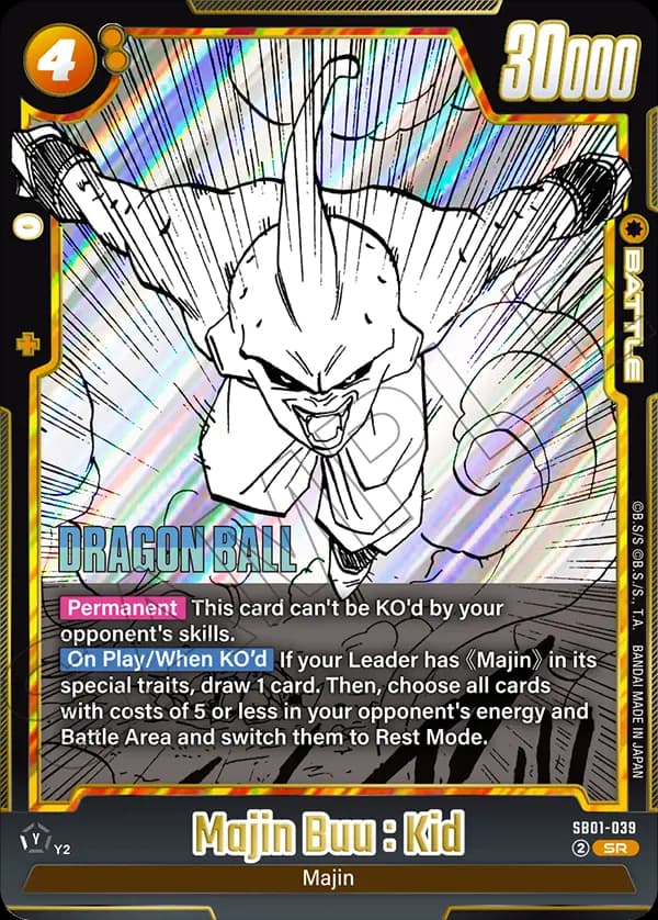 2025 Dragon Ball Super Card Game Fusion World Manga Booster 01 (SB01) #SB01-039 Majin Buu : Kid; official card image from the Bandai card database; publisher sample markings retained