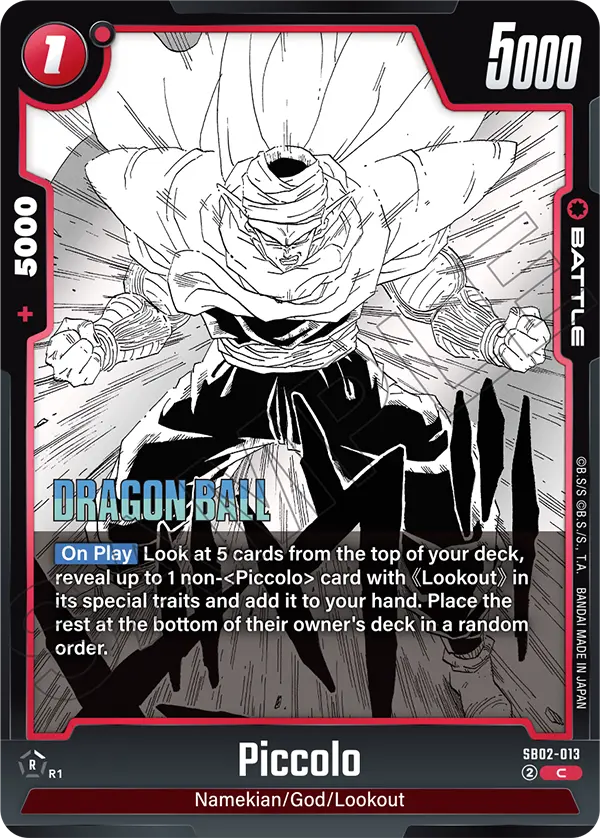 2025 Dragon Ball Super Card Game Fusion World Manga Booster 02 (SB02) #SB02-013 Piccolo; official card image from the Bandai card database; publisher sample markings retained