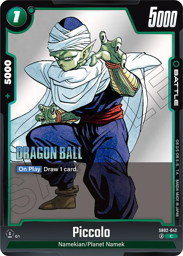 2025 Dragon Ball Super Card Game Fusion World Manga Booster 02 (SB02) #SB02-042 Piccolo; official card image from the Bandai card database; publisher sample markings retained