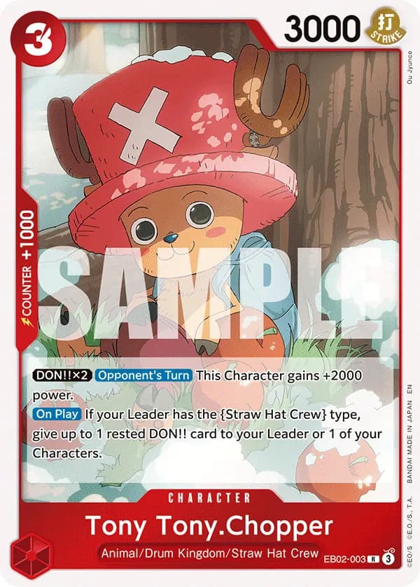 2025 One Piece Card Game Anime 25th Collection (EB-02) #EB02-003 Tony Tony.Chopper; official card image from the Bandai card list; publisher sample markings retained