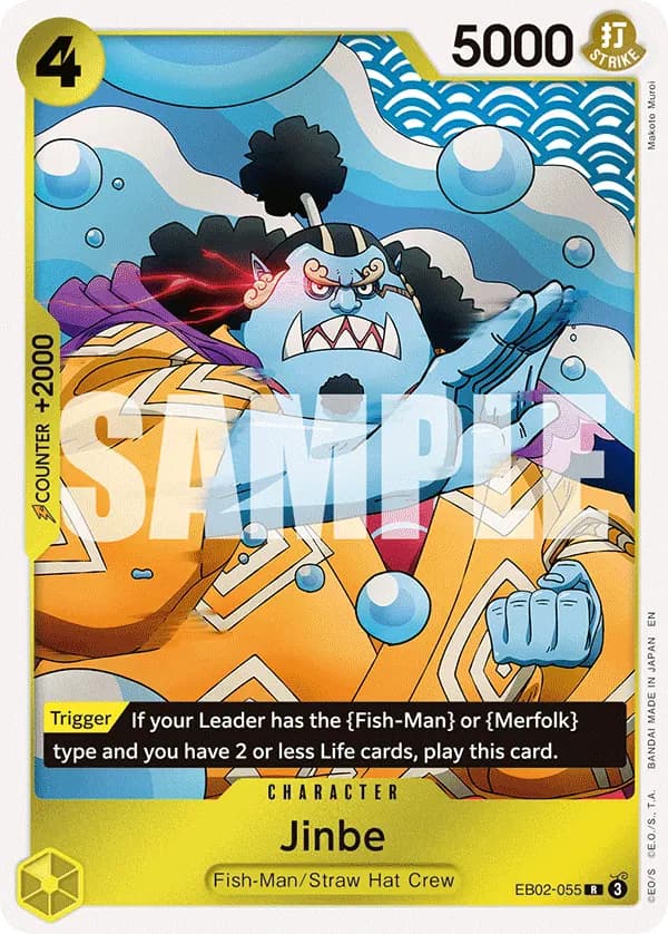 2025 One Piece Card Game Anime 25th Collection (EB-02) #EB02-055 Jinbe; official card image from the Bandai card list; publisher sample markings retained