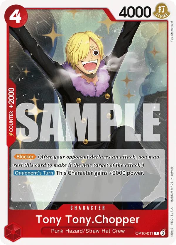 2025 One Piece Card Game Royal Blood (OP-10) #OP10-011 Tony Tony.Chopper; official card image from the Bandai card list; publisher sample markings retained