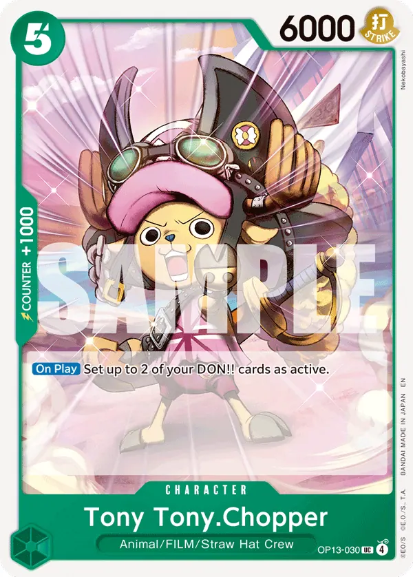 2025 One Piece Card Game Carrying on His Will (OP-13) #OP13-030 Tony Tony.Chopper; official card image from the Bandai card list; publisher sample markings retained
