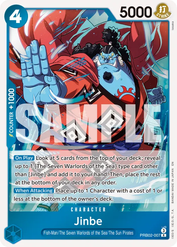 2025 One Piece Card Game One Piece Card The Best Vol. 2 (PRB-02) #PRB02-007 Jinbe; official card image from the Bandai card list; publisher sample markings retained