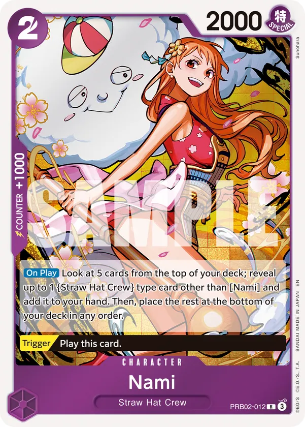 2025 One Piece Card Game One Piece Card The Best Vol. 2 (PRB-02) #PRB02-012 Nami; official card image from the Bandai card list; publisher sample markings retained