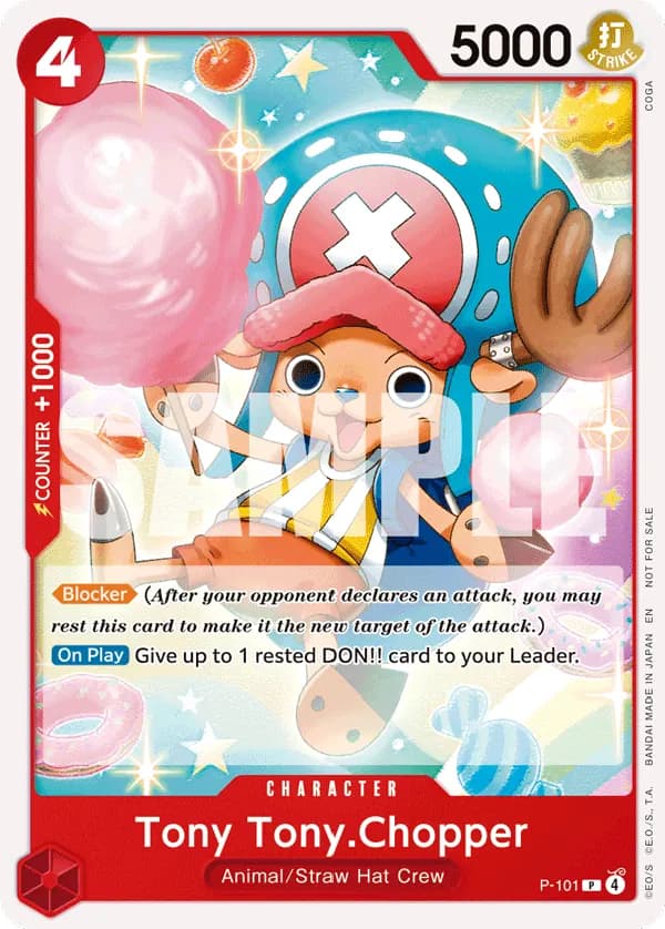 2025 One Piece Card Game Store Tournament 2025 Vol. 4 #P-101 Tony Tony.Chopper; official card image from the Bandai card list; publisher sample markings retained