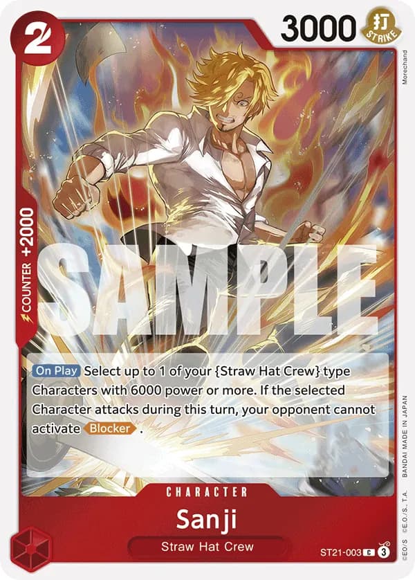 2025 One Piece Card Game GEAR5 (ST-21) #ST21-003 Sanji; official card image from the Bandai card list; publisher sample markings retained