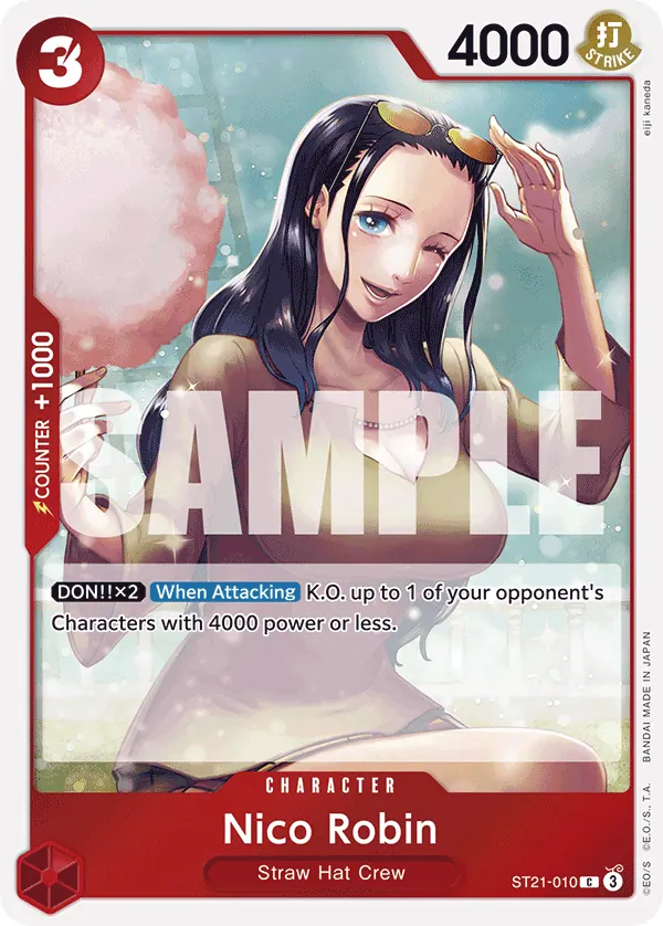 2025 One Piece Card Game GEAR5 (ST-21) #ST21-010 Nico Robin; official card image from the Bandai card list; publisher sample markings retained