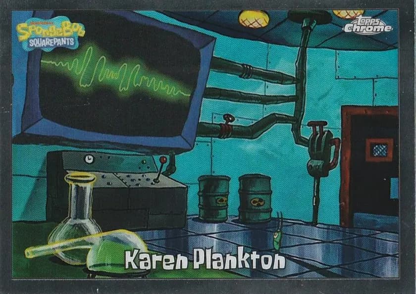 2025 Topps Chrome SpongeBob 25th Anniversary #30 Karen Plankton; representative card photograph; color, finish and individual copy details may differ