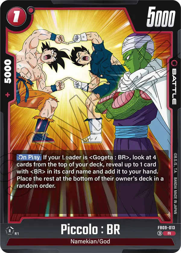2026 Dragon Ball Super Card Game Fusion World Dual Evolution (FB09) #FB09-013 Piccolo : BR; official card image from the Bandai card database; publisher sample markings retained