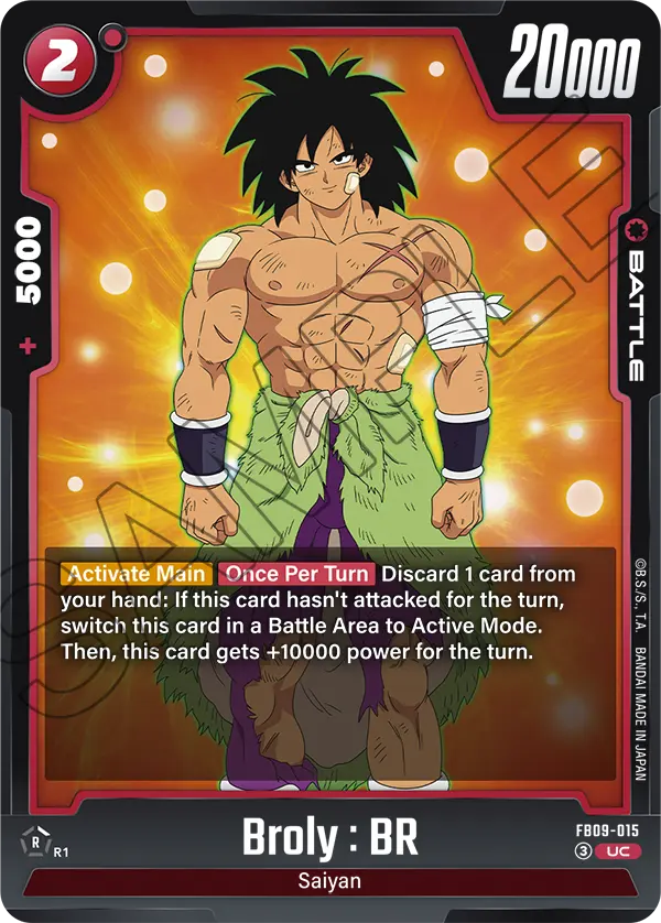 2026 Dragon Ball Super Card Game Fusion World Dual Evolution (FB09) #FB09-015 Broly : BR; official card image from the Bandai card database; publisher sample markings retained