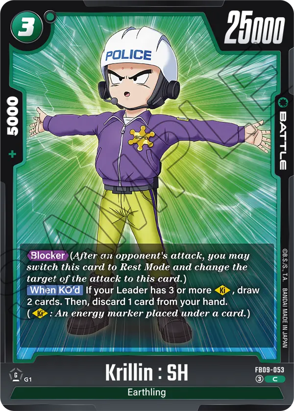 2026 Dragon Ball Super Card Game Fusion World Dual Evolution (FB09) #FB09-053 Krillin : SH; official card image from the Bandai card database; publisher sample markings retained