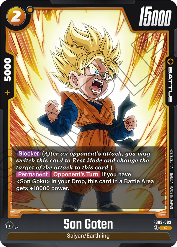 2026 Dragon Ball Super Card Game Fusion World Dual Evolution (FB09) #FB09-083 Son Goten; official card image from the Bandai card database; publisher sample markings retained