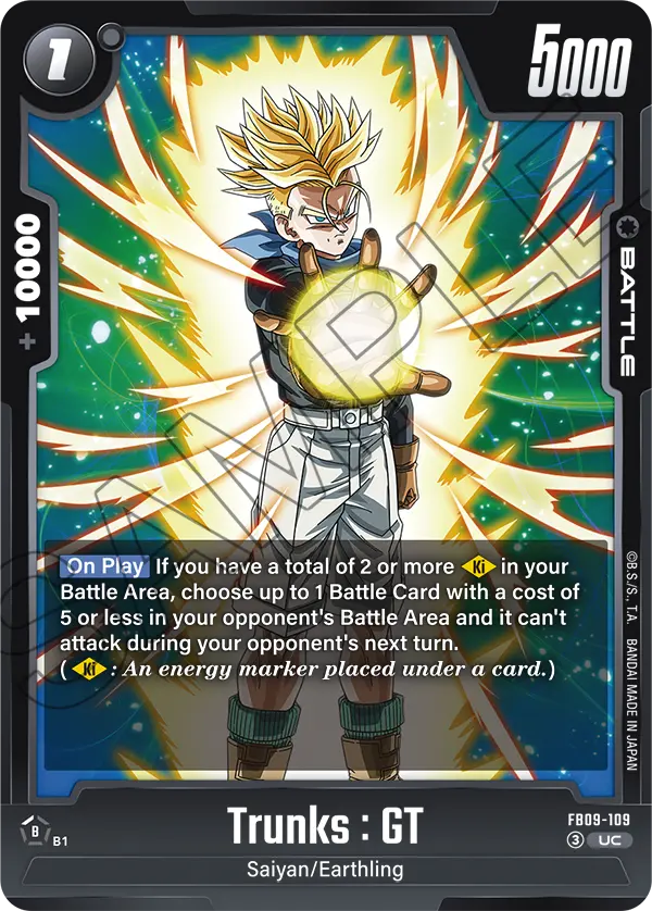 2026 Dragon Ball Super Card Game Fusion World Dual Evolution (FB09) #FB09-109 Trunks : GT; official card image from the Bandai card database; publisher sample markings retained