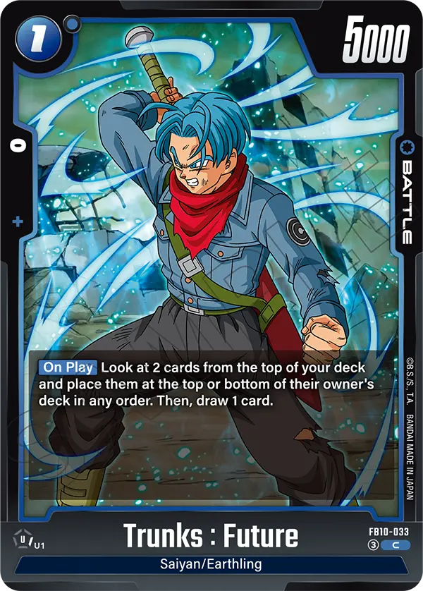 2026 Dragon Ball Super Card Game Fusion World Cross Force (FB10) #FB10-033 Trunks : Future; official card image from the Bandai card database; publisher sample markings retained