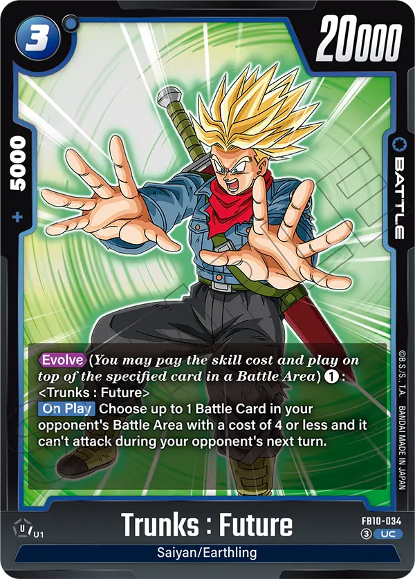 2026 Dragon Ball Super Card Game Fusion World Cross Force (FB10) #FB10-034 Trunks : Future; official card image from the Bandai card database; publisher sample markings retained