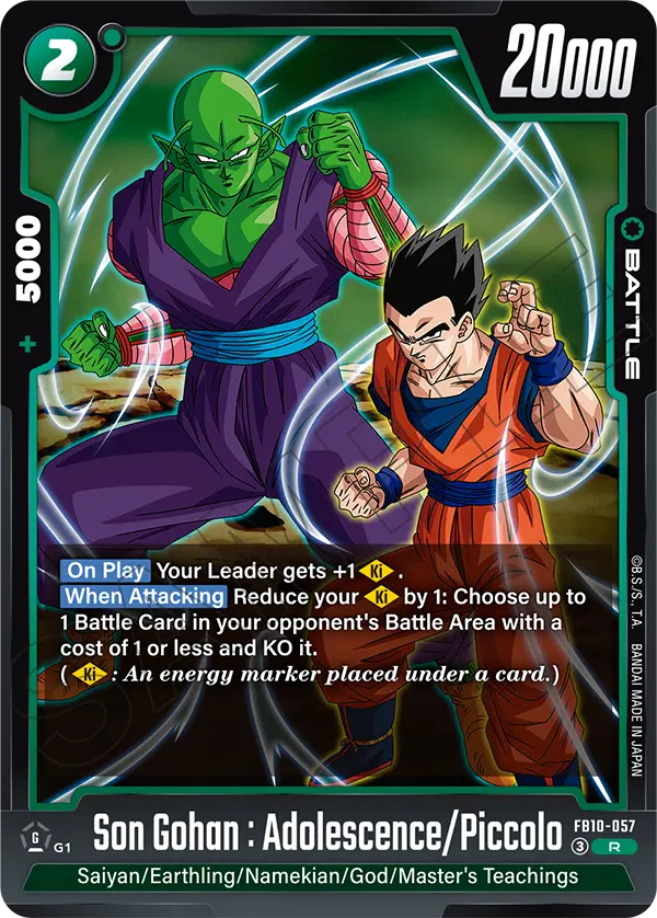 2026 Dragon Ball Super Card Game Fusion World Cross Force (FB10) #FB10-057 Son Gohan : Adolescence/Piccolo; official card image from the Bandai card database; publisher sample markings retained