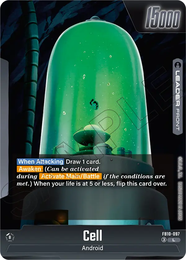 2026 Dragon Ball Super Card Game Fusion World Cross Force (FB10) #FB10-097 Cell; official card image from the Bandai card database; publisher sample markings retained
