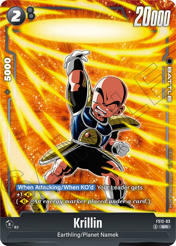 2026 Dragon Ball Super Card Game Fusion World Starter Deck EX The Beat of Ki (FS12) #FS12-03 Krillin; official card image from the Bandai card database; publisher sample markings retained