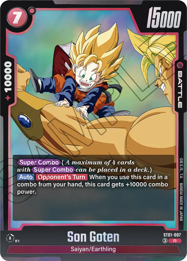 2026 Dragon Ball Super Card Game Fusion World Story Booster 01 (ST01) #ST01-007 Son Goten; official card image from the Bandai card database; publisher sample markings retained