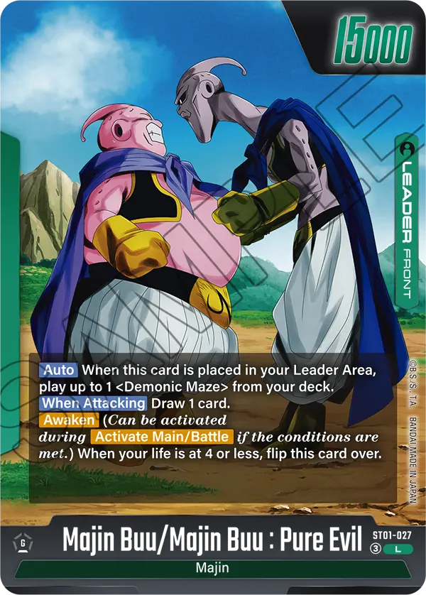 2026 Dragon Ball Super Card Game Fusion World Story Booster 01 (ST01) #ST01-027 Majin Buu/Majin Buu : Pure Evil; official card image from the Bandai card database; publisher sample markings retained