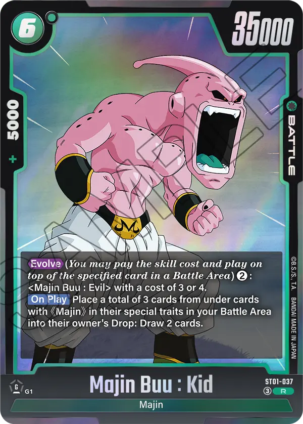 2026 Dragon Ball Super Card Game Fusion World Story Booster 01 (ST01) #ST01-037 Majin Buu : Kid; official card image from the Bandai card database; publisher sample markings retained