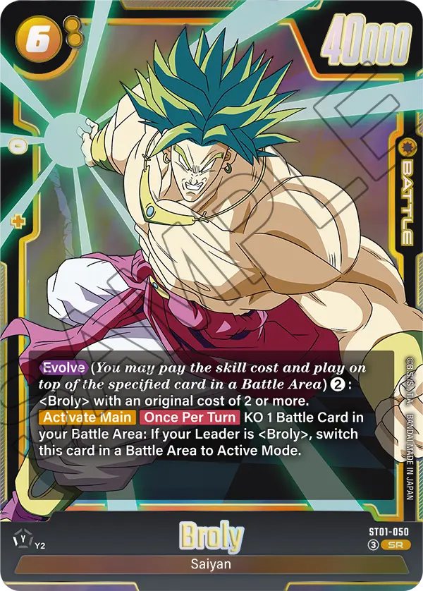 2026 Dragon Ball Super Card Game Fusion World Story Booster 01 (ST01) #ST01-050 Broly; official card image from the Bandai card database; publisher sample markings retained