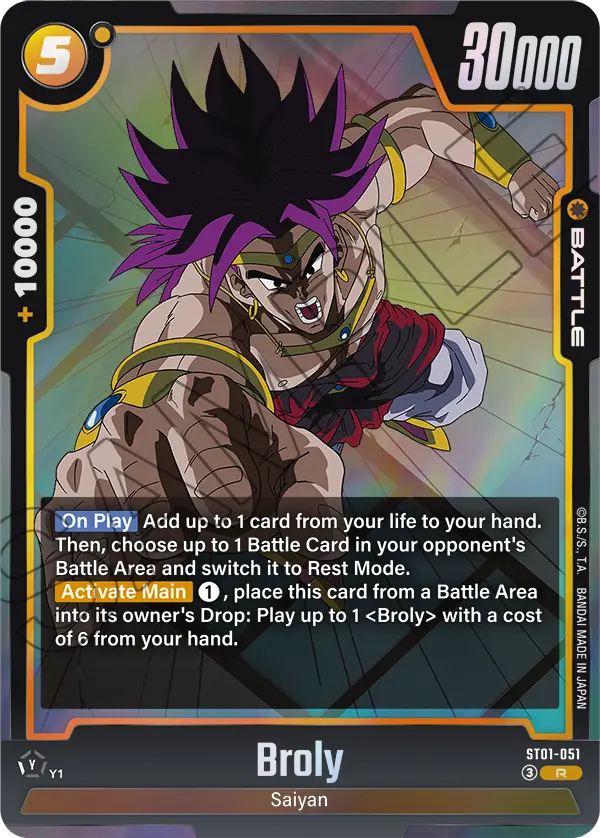 2026 Dragon Ball Super Card Game Fusion World Story Booster 01 (ST01) #ST01-051 Broly; official card image from the Bandai card database; publisher sample markings retained