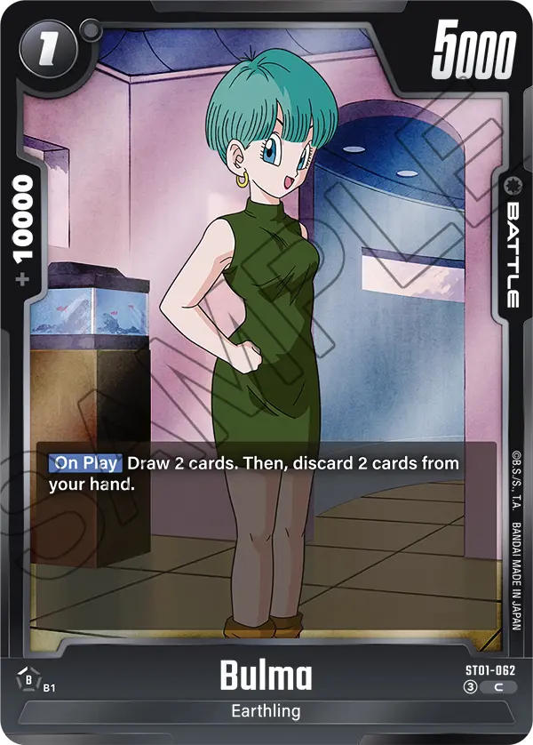 2026 Dragon Ball Super Card Game Fusion World Story Booster 01 (ST01) #ST01-062 Bulma; official card image from the Bandai card database; publisher sample markings retained