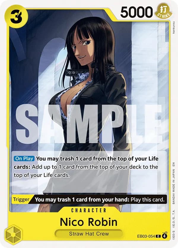 2026 One Piece Card Game One Piece Heroines Edition (EB-03) #EB03-054 Nico Robin; official card image from the Bandai card list; publisher sample markings retained
