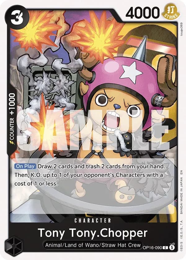 2026 One Piece Card Game The Time of Battle (OP-16) #OP16-090 Tony Tony.Chopper; official card image from the Bandai card list; publisher sample markings retained
