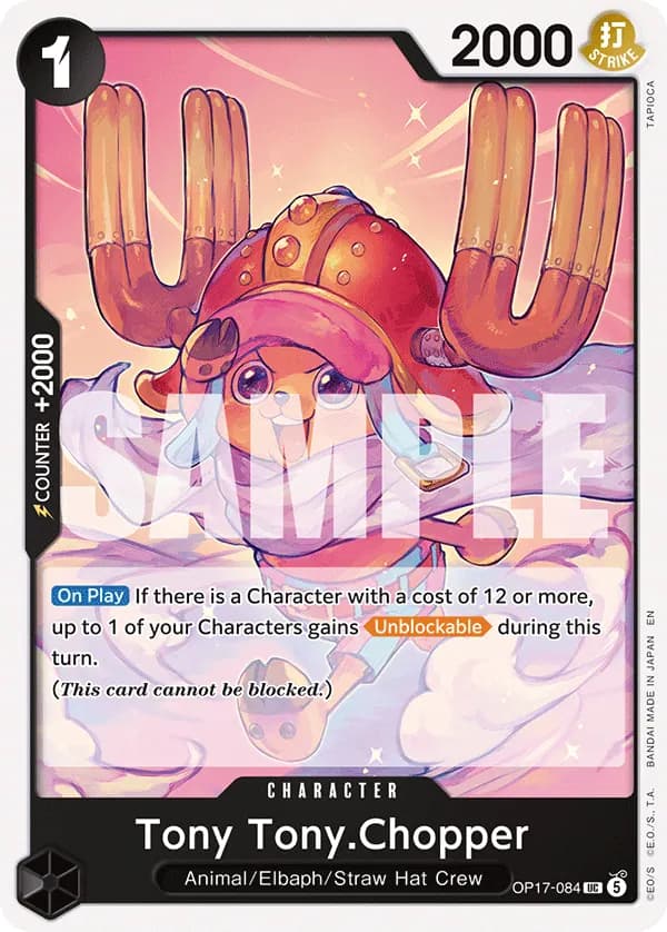 2026 One Piece Card Game The World's Strongest Warriors (OP-17) #OP17-084 Tony Tony.Chopper; official card image from the Bandai card list; publisher sample markings retained