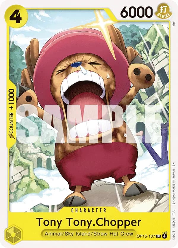 2026 One Piece Card Game Adventure on Kami's Island (OP15-EB04) #OP15-107 Tony Tony.Chopper; official card image from the Bandai card list; publisher sample markings retained