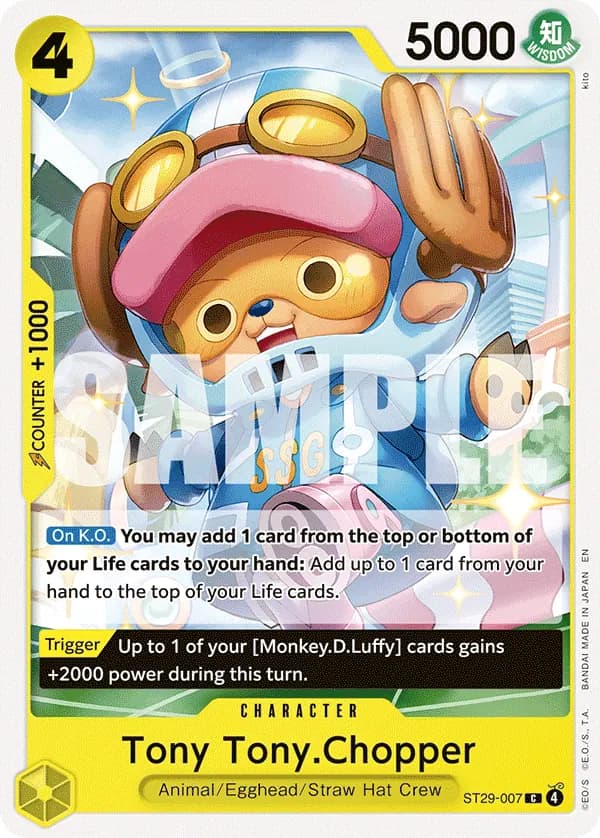 2026 One Piece Card Game Egghead (ST-29) #ST29-007 Tony Tony.Chopper; official card image from the Bandai card list; publisher sample markings retained