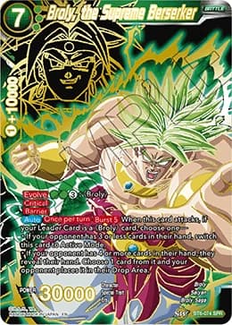 2019 Dragon Ball Super Card Game Masters Destroyer Kings (DBS-B06) #BT6-074_SPR Broly, the Supreme Berserker Special Rare; official card image from the Bandai card database; publisher sample markings retained where present
