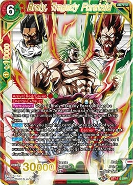 2019 Dragon Ball Super Card Game Masters Assault of the Saiyans (DBS-B07) #BT7-115_SPR Broly, Tragedy Foretold Special Rare; official card image from the Bandai card database; publisher sample markings retained where present