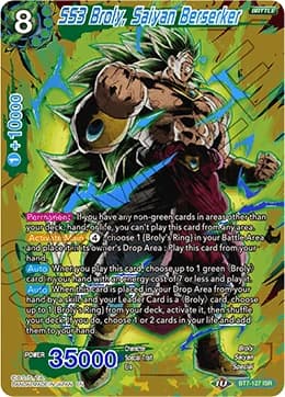 2019 Dragon Ball Super Card Game Masters Assault of the Saiyans (DBS-B07) #BT7-127 SS3 Broly, Saiyan Berserker Infinite Saiyan Rare; official card image from the Bandai card database; publisher sample markings retained where present