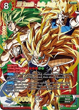 2019 Dragon Ball Super Card Game Masters Assault of the Saiyans (DBS-B07) #BT7-130 SS3 Scramble - Raditz, Vegeta & Broly Secret Rare; official card image from the Bandai card database; publisher sample markings retained where present